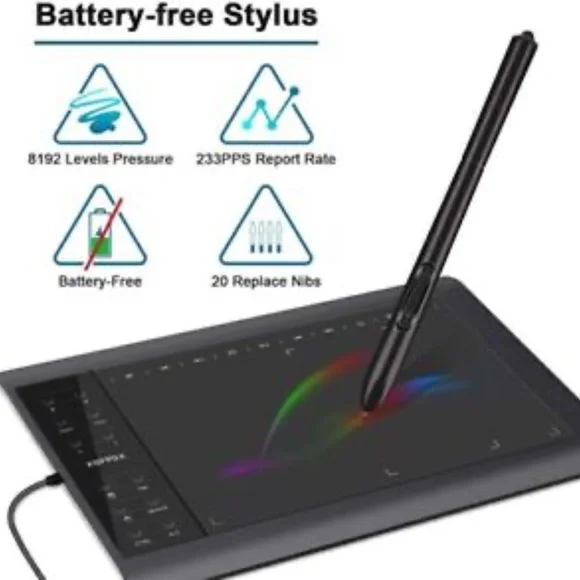 Graphics Drawing Tablet 10x6 Inch Large Active Area 8192 Levels - Picture 2 of 7